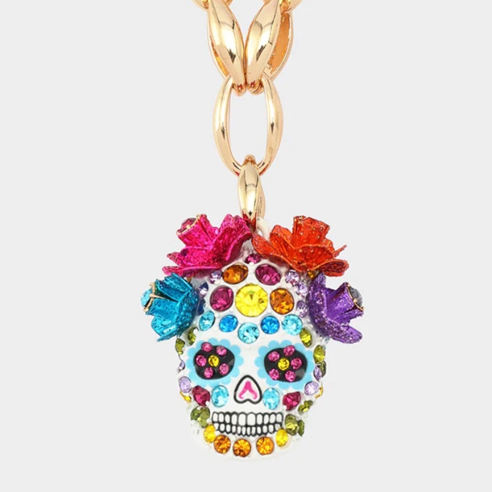 NWT ⚜️💖⚜️ Betsey Johnson Gorgeous SUGAR SKULL SHORT PENDANT MULTI - Picture 4 of 11